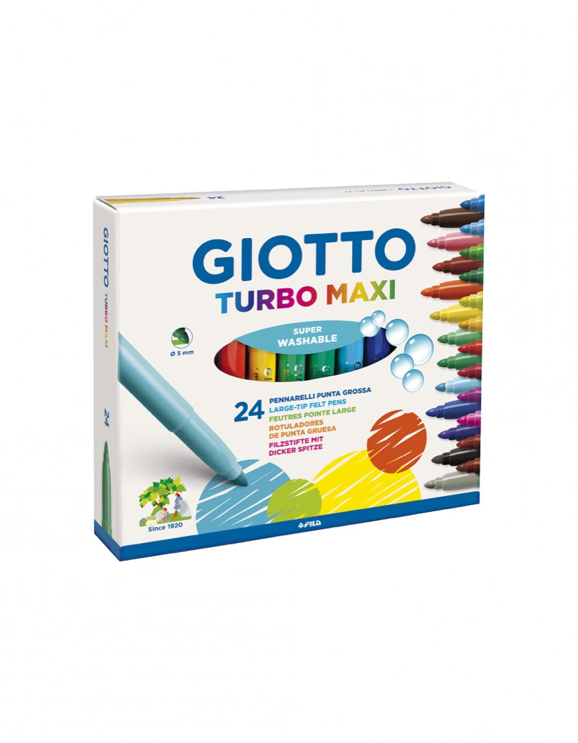 GIOTTO Turbo Maxi - Astuccio Da 12 - 24 Pennarelli A Punta Larga, 5 mm, Super Lavabili