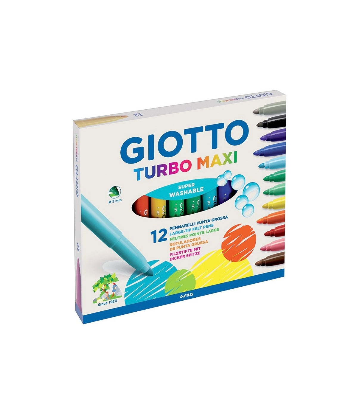 GIOTTO Turbo Maxi - Astuccio Da 12 - 24 Pennarelli A Punta Larga, 5 mm, Super Lavabili