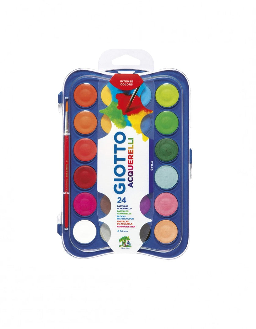 Giotto Acquerelli Tempere Ad Acquerello + 1 Pennello, 30 Mm, 24 Unità, Confezione Da 1, Multicolore